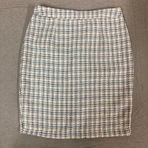 Jaclyn‎ Smith Collection Blue White Plaid Boucle Pencil Skirt Size Medium Lined